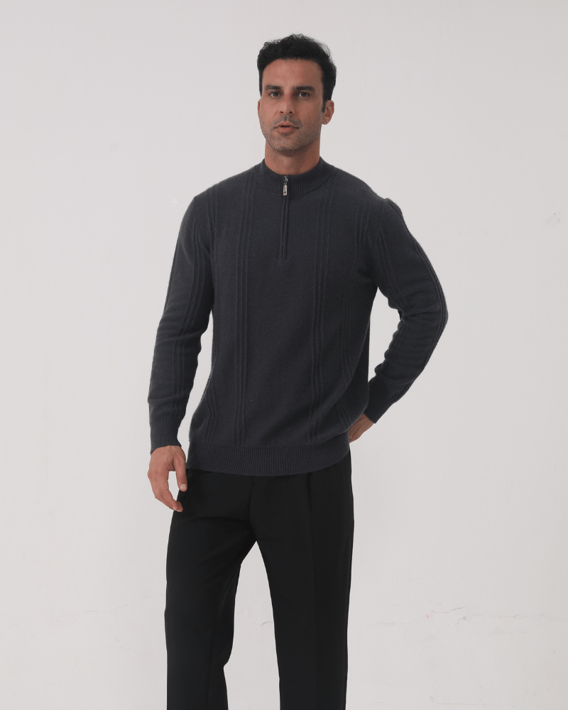100% Cashmere Ribbed Half Zip - SANVELIER SHOP