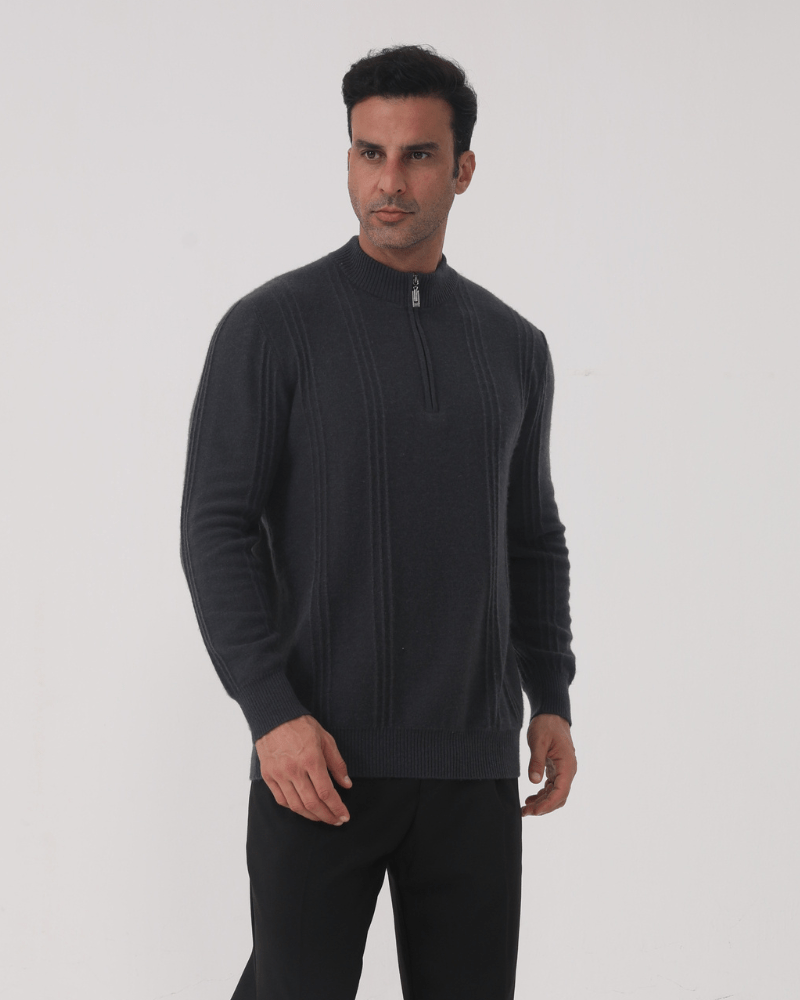100% Cashmere Ribbed Half Zip - SANVELIER SHOP