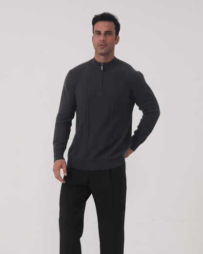 100% Cashmere Ribbed Half Zip - SANVELIER SHOP