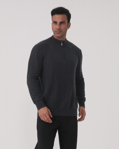 100% Cashmere Ribbed Half Zip - SANVELIER SHOP